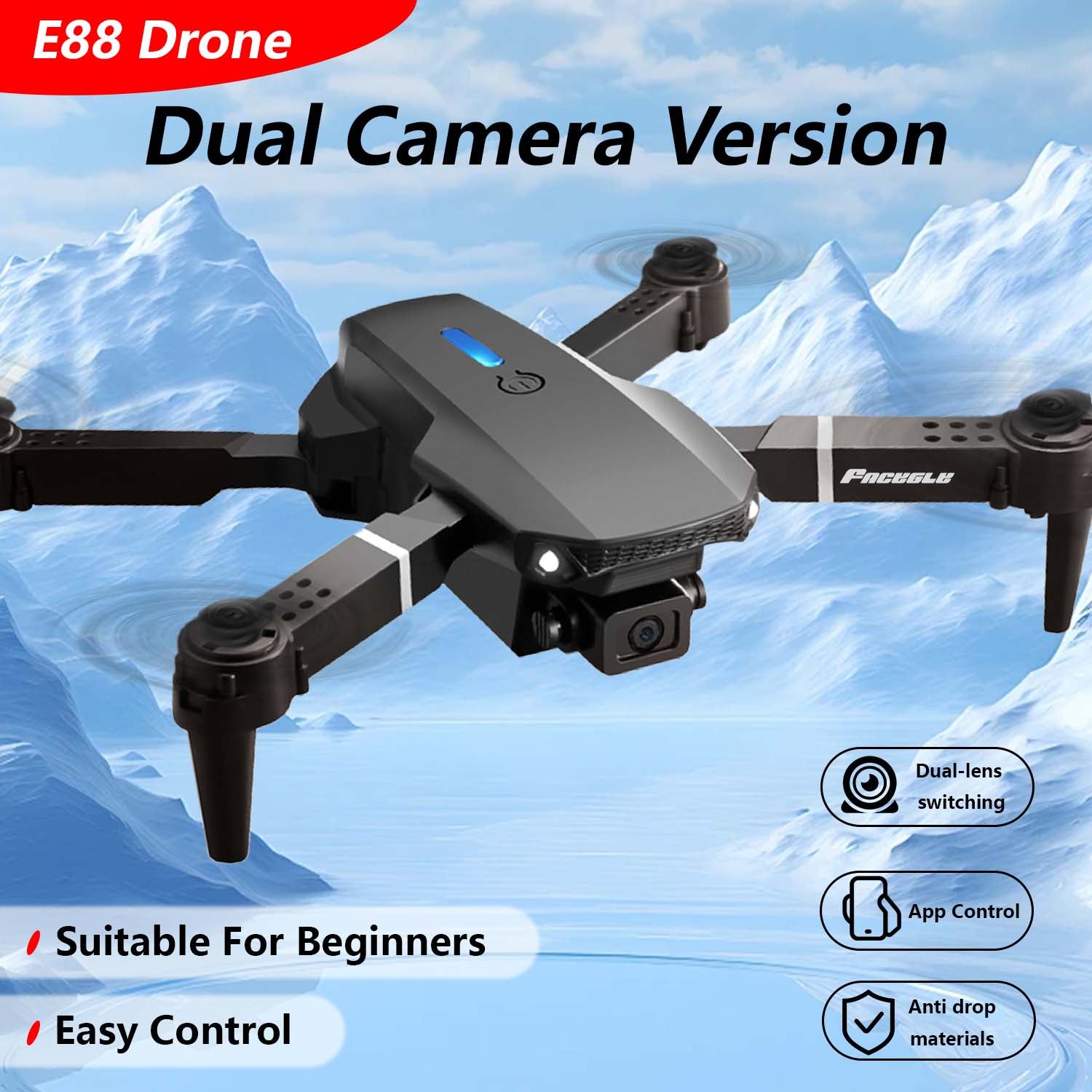 E88 Dual Camera Drone, WiFi FPV Double Folding RC Quadcopter Altitude Hold, Remote Control Toy For Beginners, Ideal Men's Gift For Outdoor Fun, Great For Christmas, Halloween, And Thanksgiving